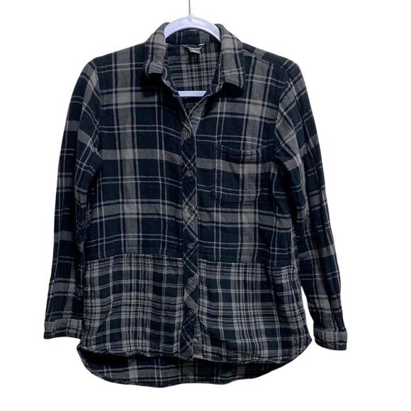 Eddie Bauer Black and Gray Plaid Cotton Flannel Shirt Size Small - Picture 1 of 13